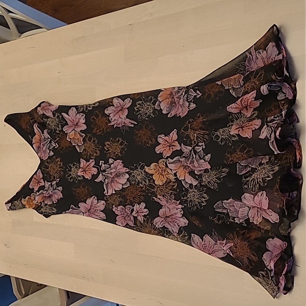 EUC 1990s VTG  Scarlett Black with Pink Floral Print Slip Dress with Flowing Hem - Picture 1 of 16